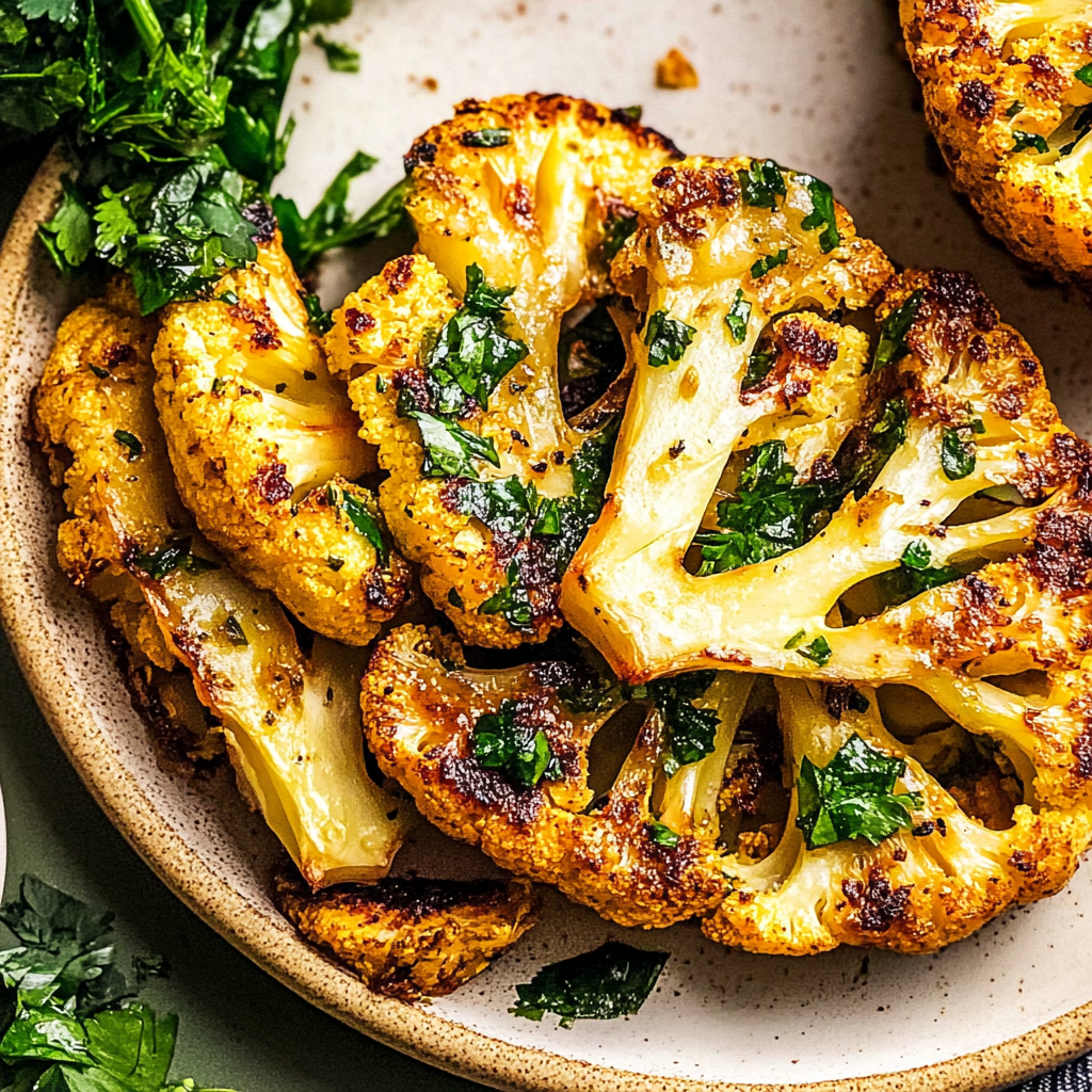 Recipe preparation for Cauliflower “steak” with chimichurri