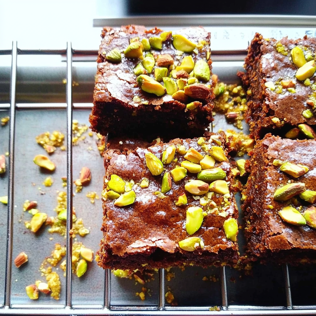 Recipe preparation for Citrus Salted-Honey Pistachio Brownies
