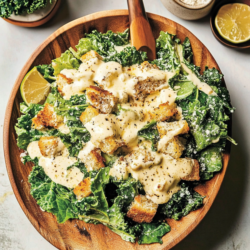 Recipe preparation for Cacio e Pepe Kale Salad