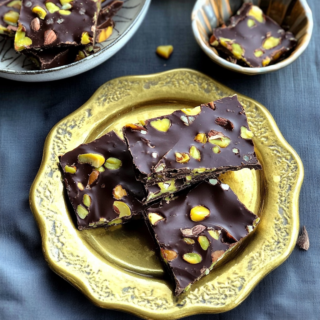 Recipe preparation for Pistachio-tahini chocolate bark