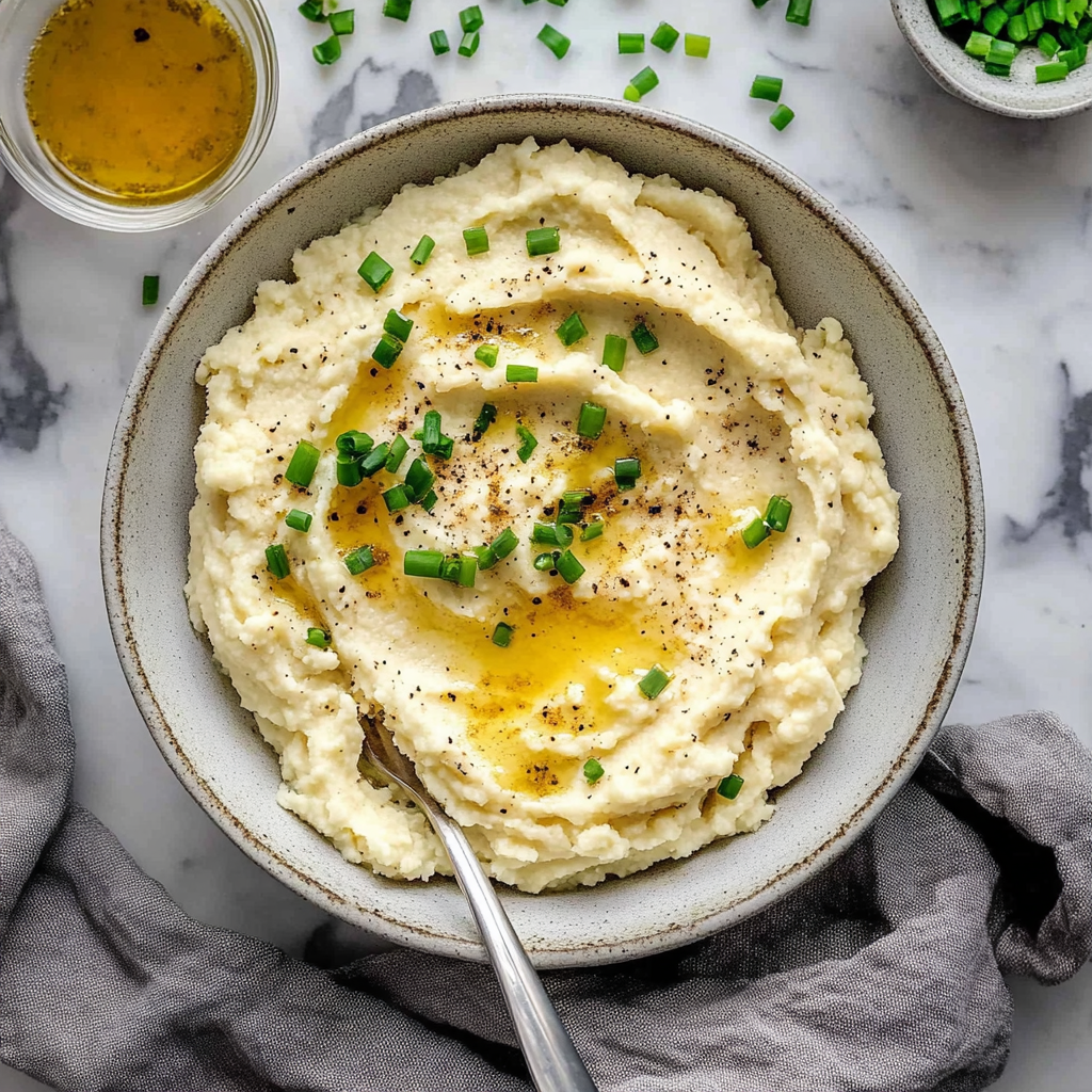Recipe preparation for Brown Butter Cauliflower Mash with Scallions