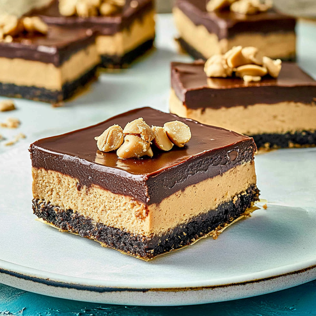 Recipe preparation for Gluten-Free Chocolate Peanut Butter Cheesecake Bars