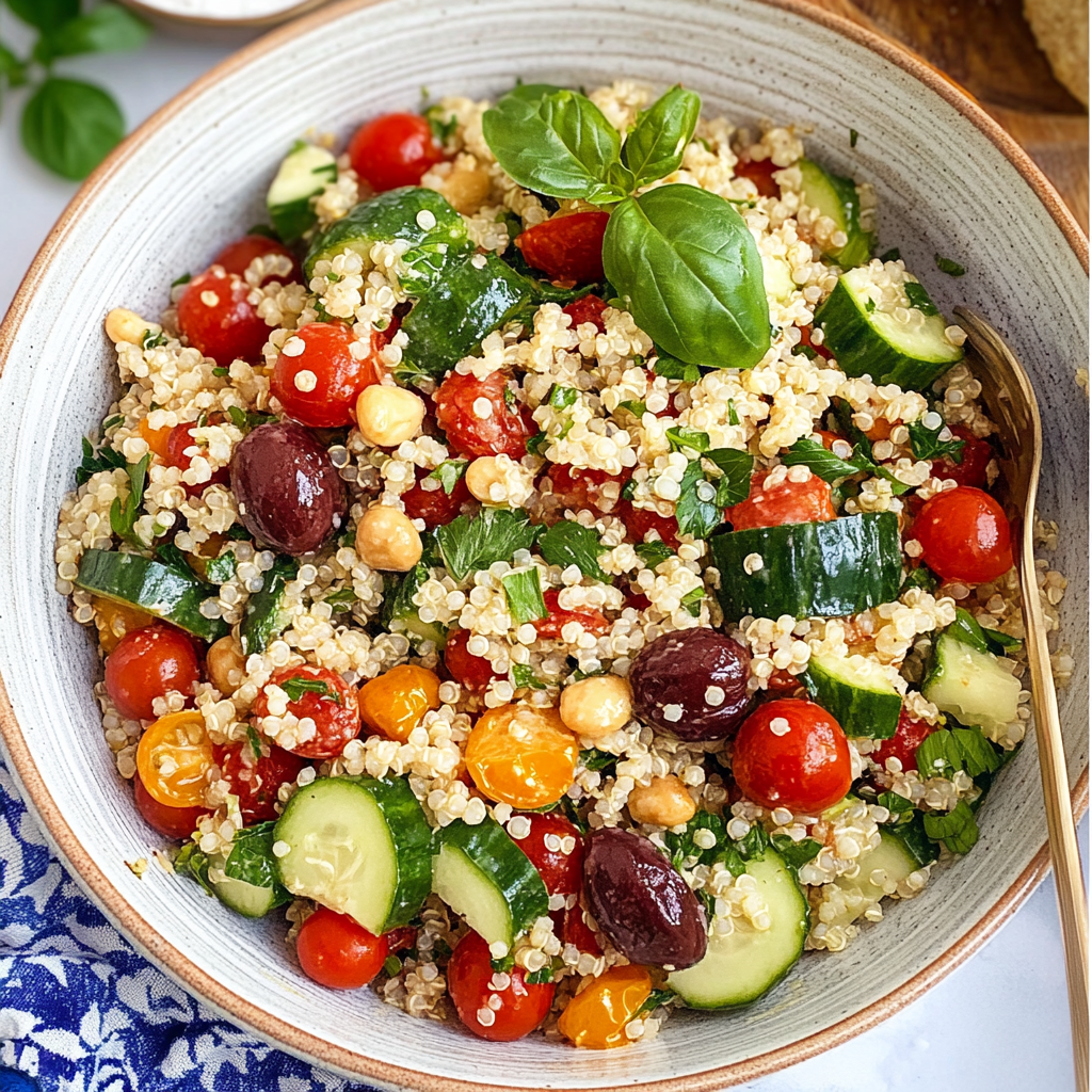 Recipe preparation for Healthy Mediterranean Quinoa Salad