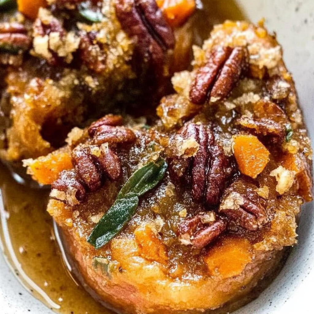 Recipe preparation for Bourbon Pecan Sweet Potato Puffs