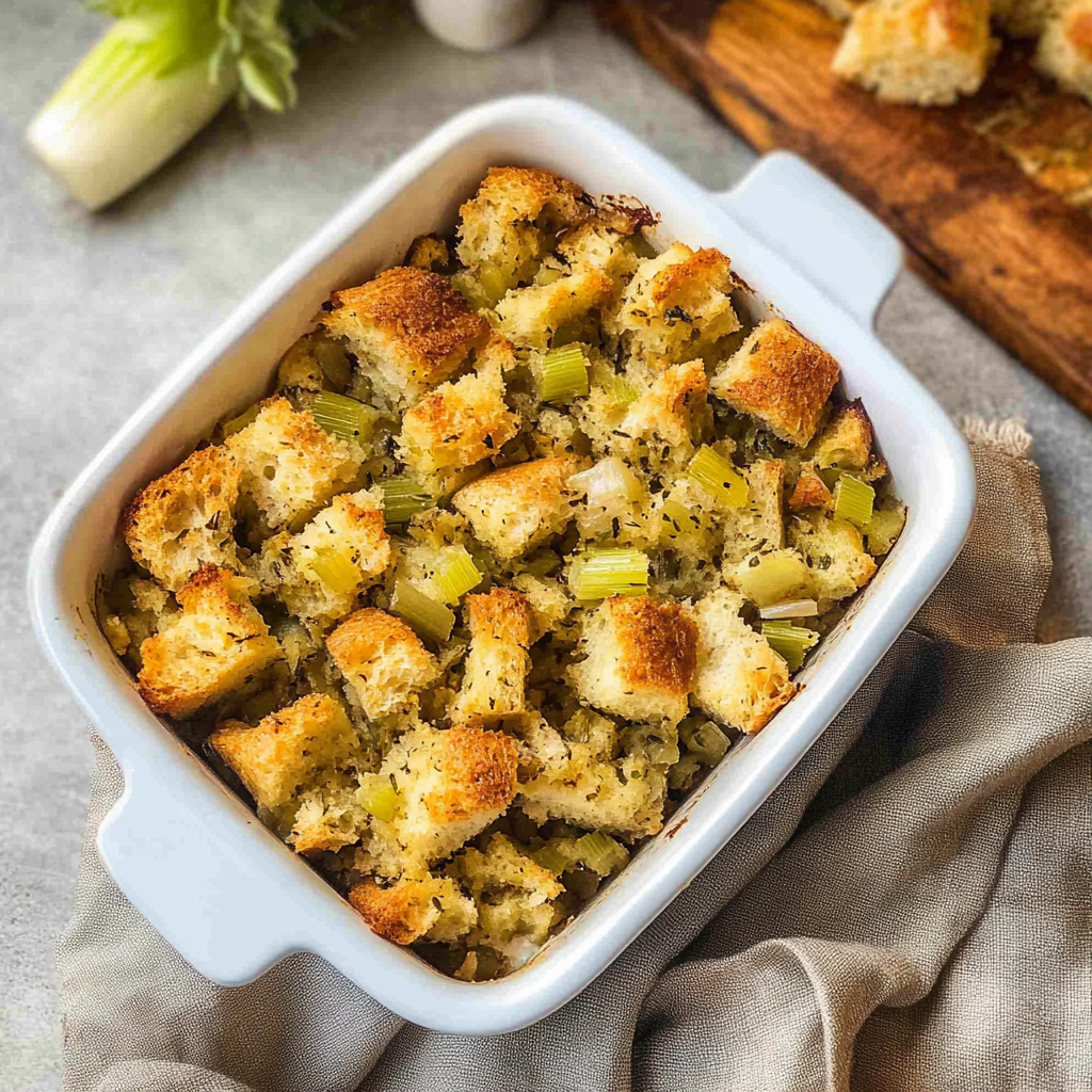 Recipe preparation for Traditional Bread Stuffing with Celery and Herbs