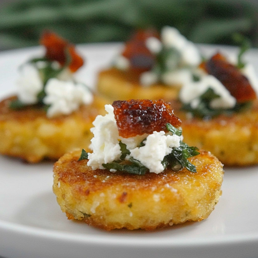 Recipe preparation for Crispy Polenta Bites with Whipped Feta