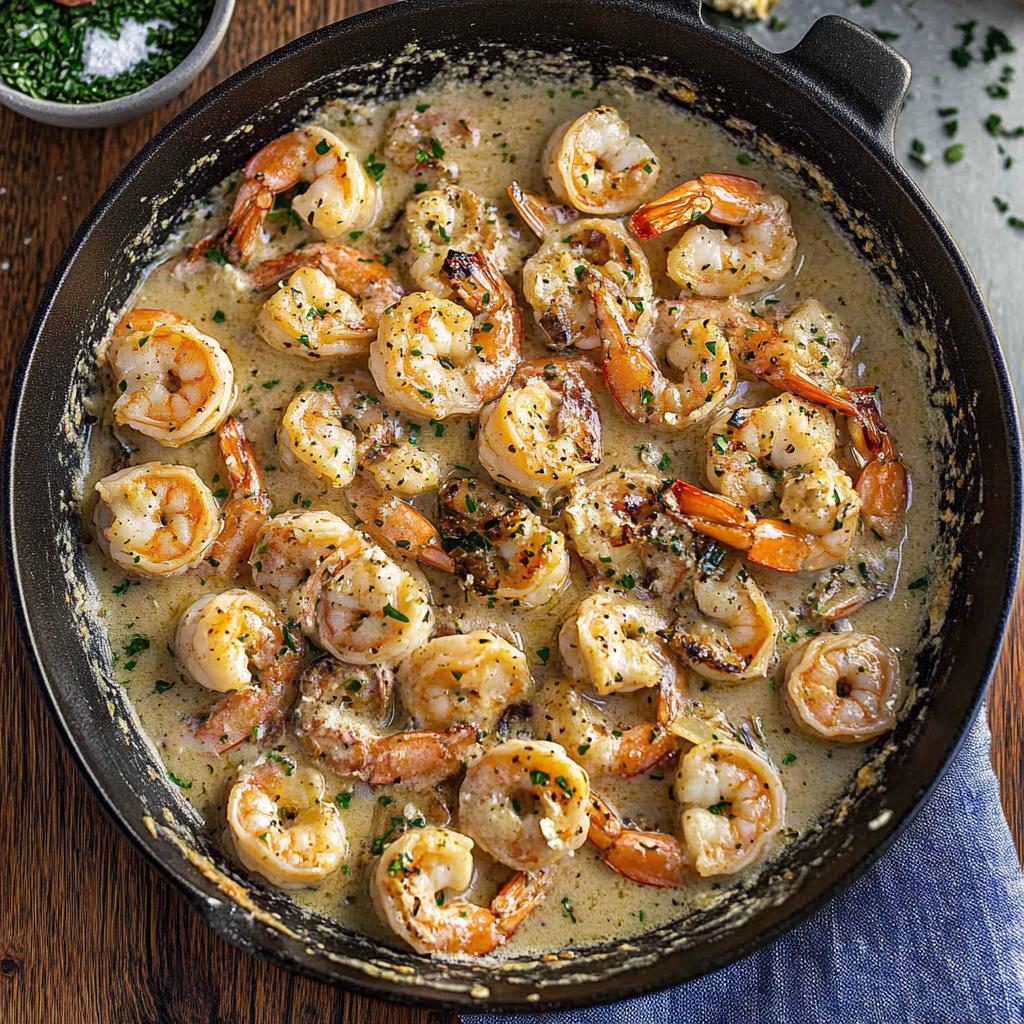 Recipe preparation for Champagne Shallot Butter Shrimp