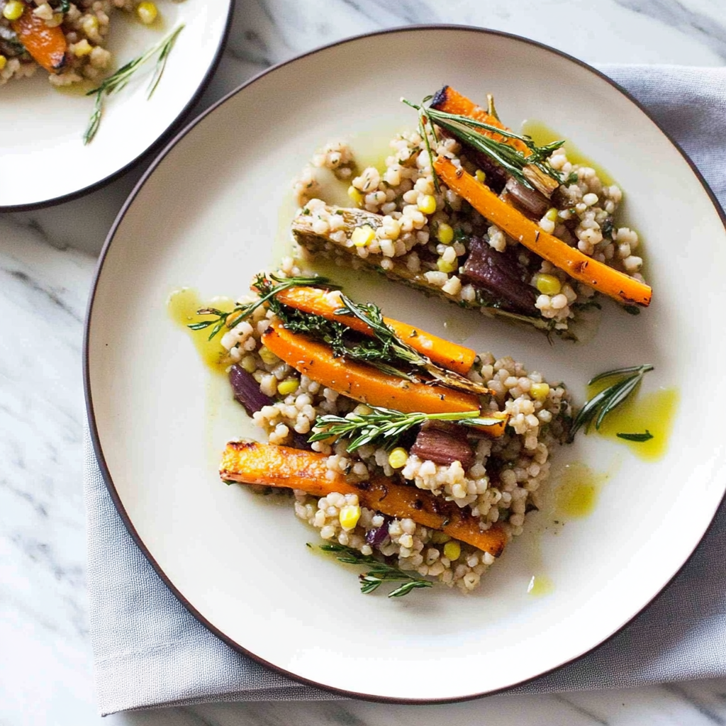 Recipe preparation for Maple Thyme Roasted Carrots & Farro