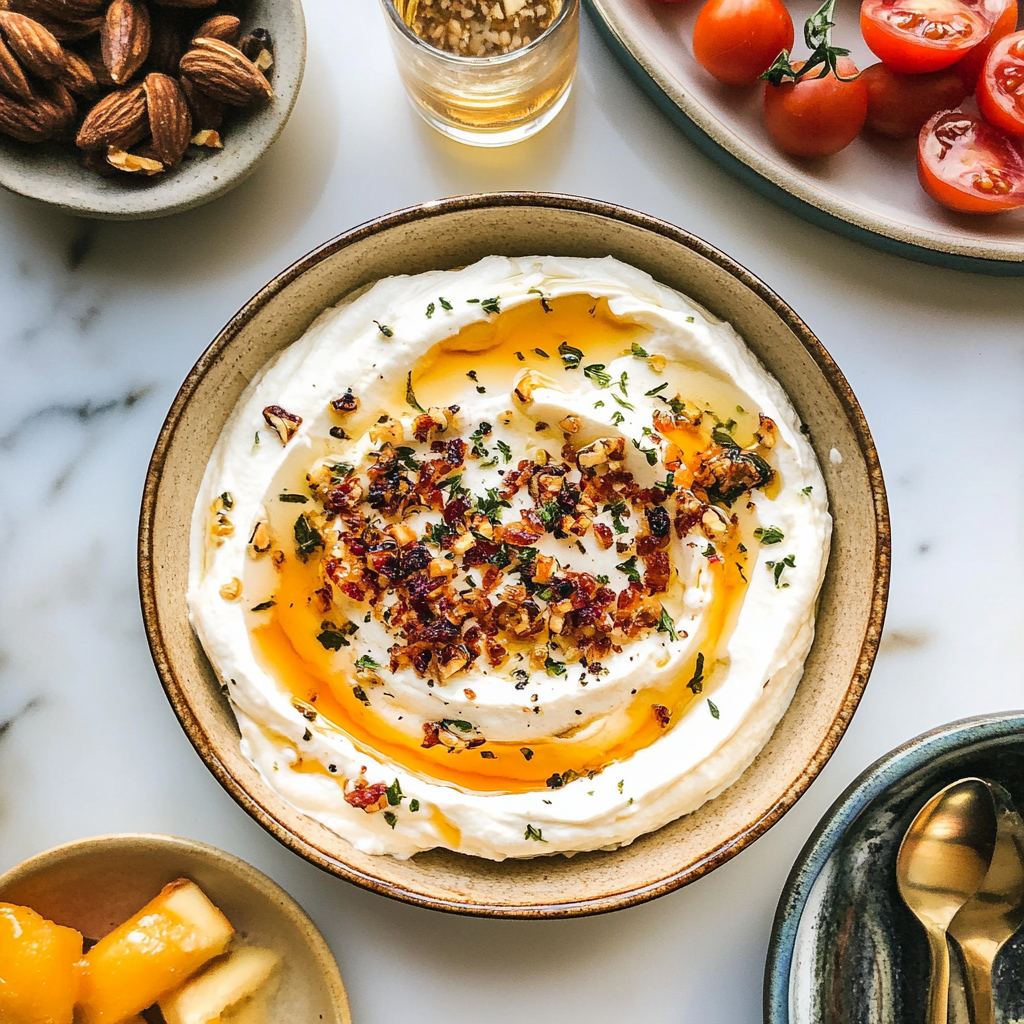 Recipe preparation for Whipped Ricotta with Warm Honeyed Nuts