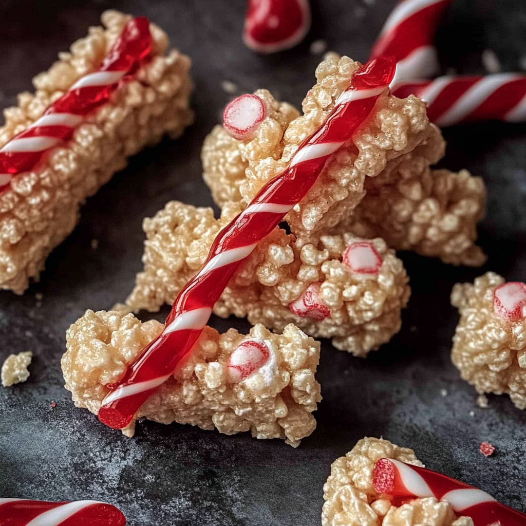Recipe preparation for Candy Cane Krispie Treats