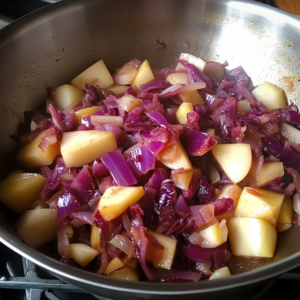 Recipe preparation for Braised Red Cabbage with Apples