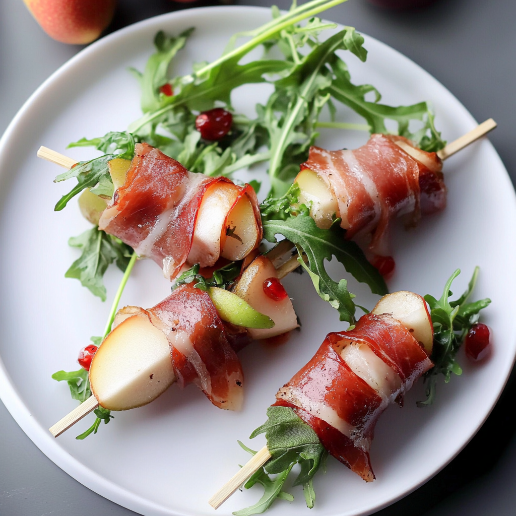 Recipe preparation for Prosciutto-Wrapped Pears with Arugula