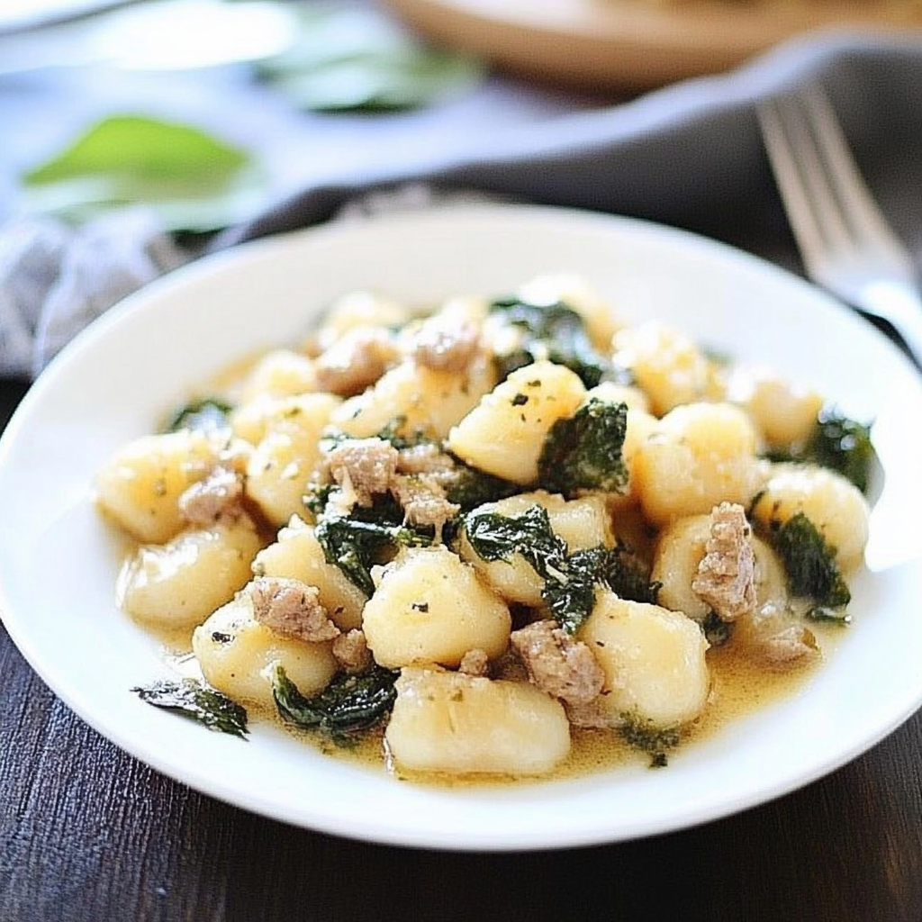 Recipe preparation for Creamy Pesto Sausage Gnocchi