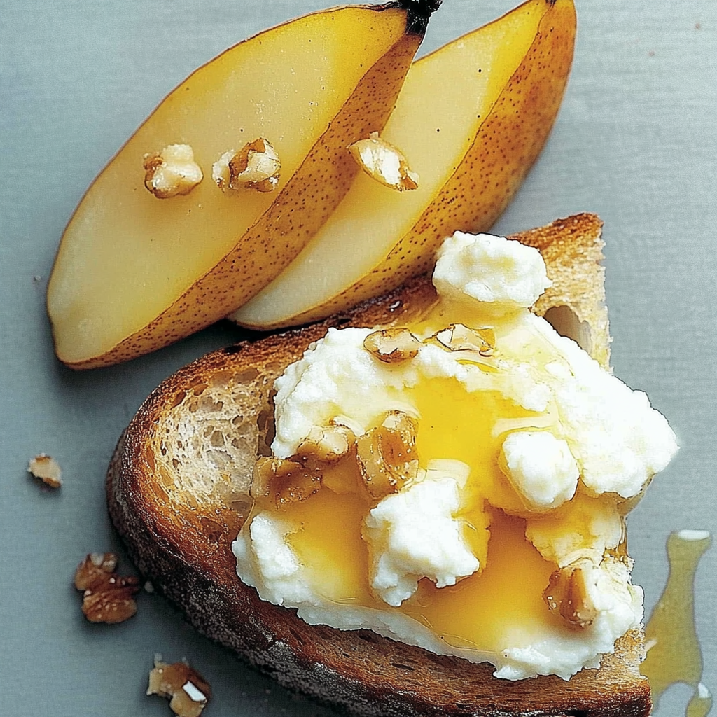 Recipe preparation for Ricotta Toast with Roasted Pear & Honey