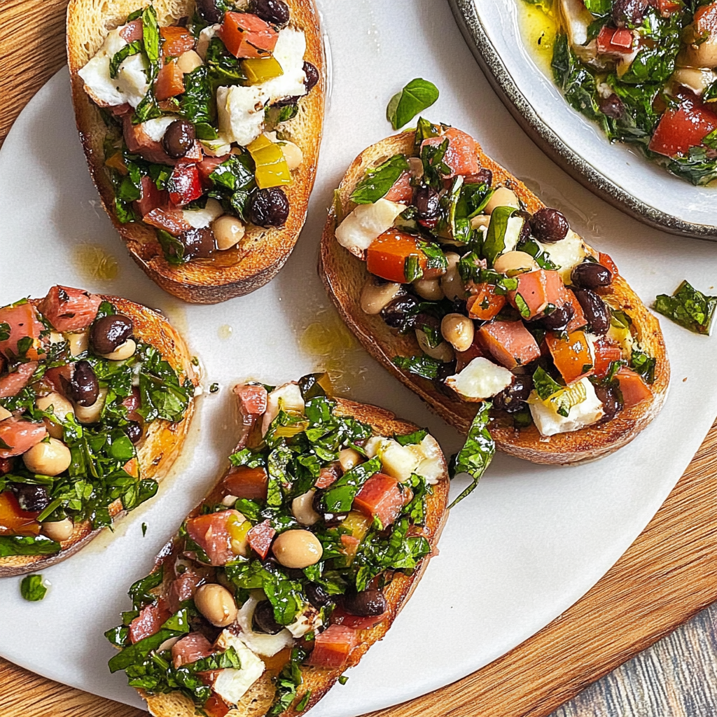 Recipe preparation for Black-Eyed Pea Bruschetta