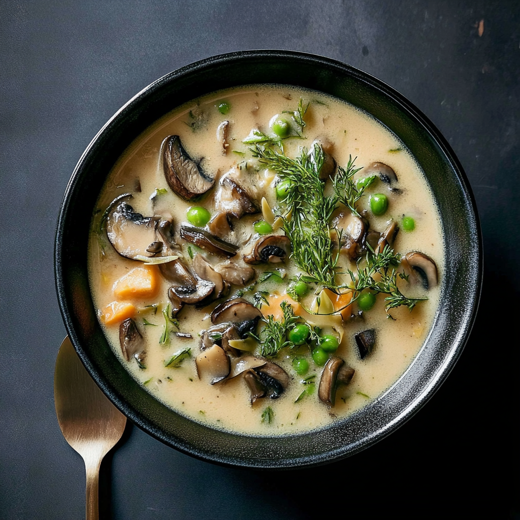 Recipe preparation for Midnight Forest Mushroom Orzo Soup