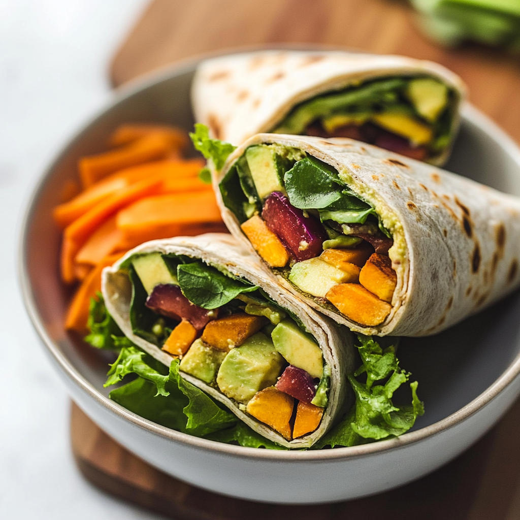 Recipe preparation for Packed Spicy Hummus and Veggie Wraps