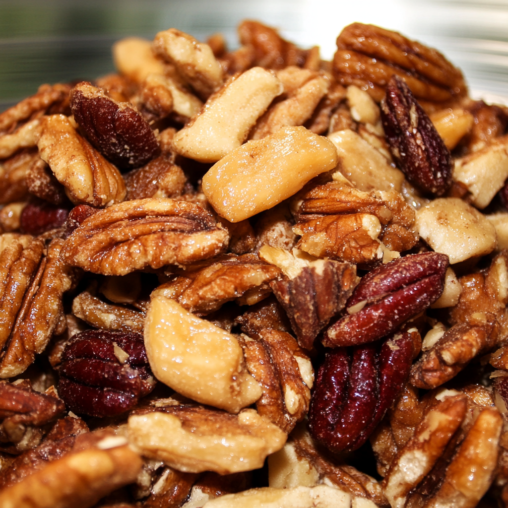 Recipe preparation for Holiday Maple Pecan Snack Mix