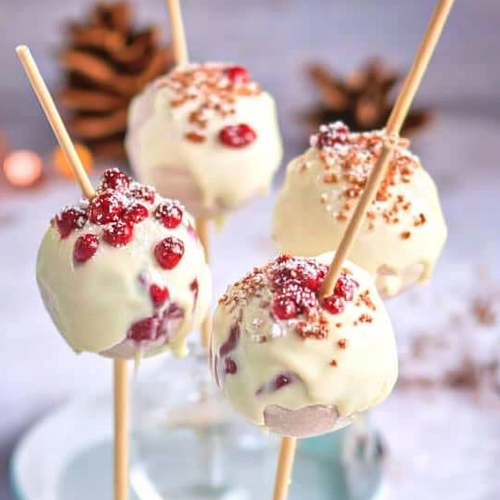 Recipe preparation for Cranberry Frosted Cake Pop Truffles