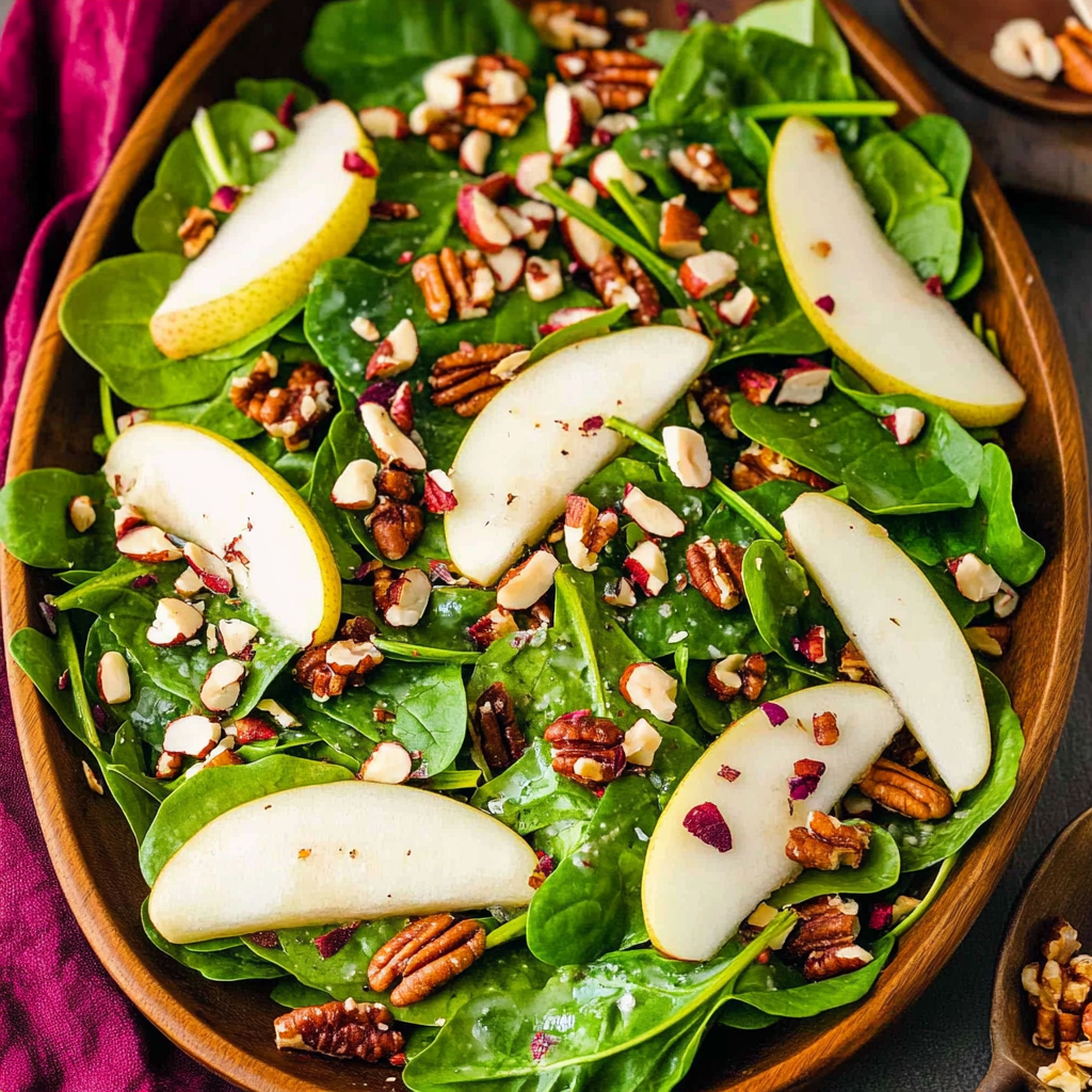 Recipe preparation for Winter Spinach, Pear & Pecan Salad