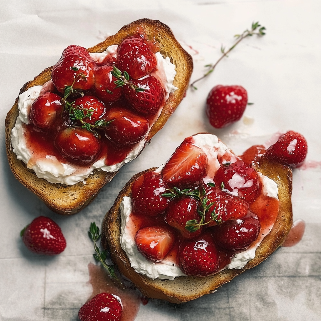 Recipe preparation for Roasted Strawberry Whipped Ricotta Toast