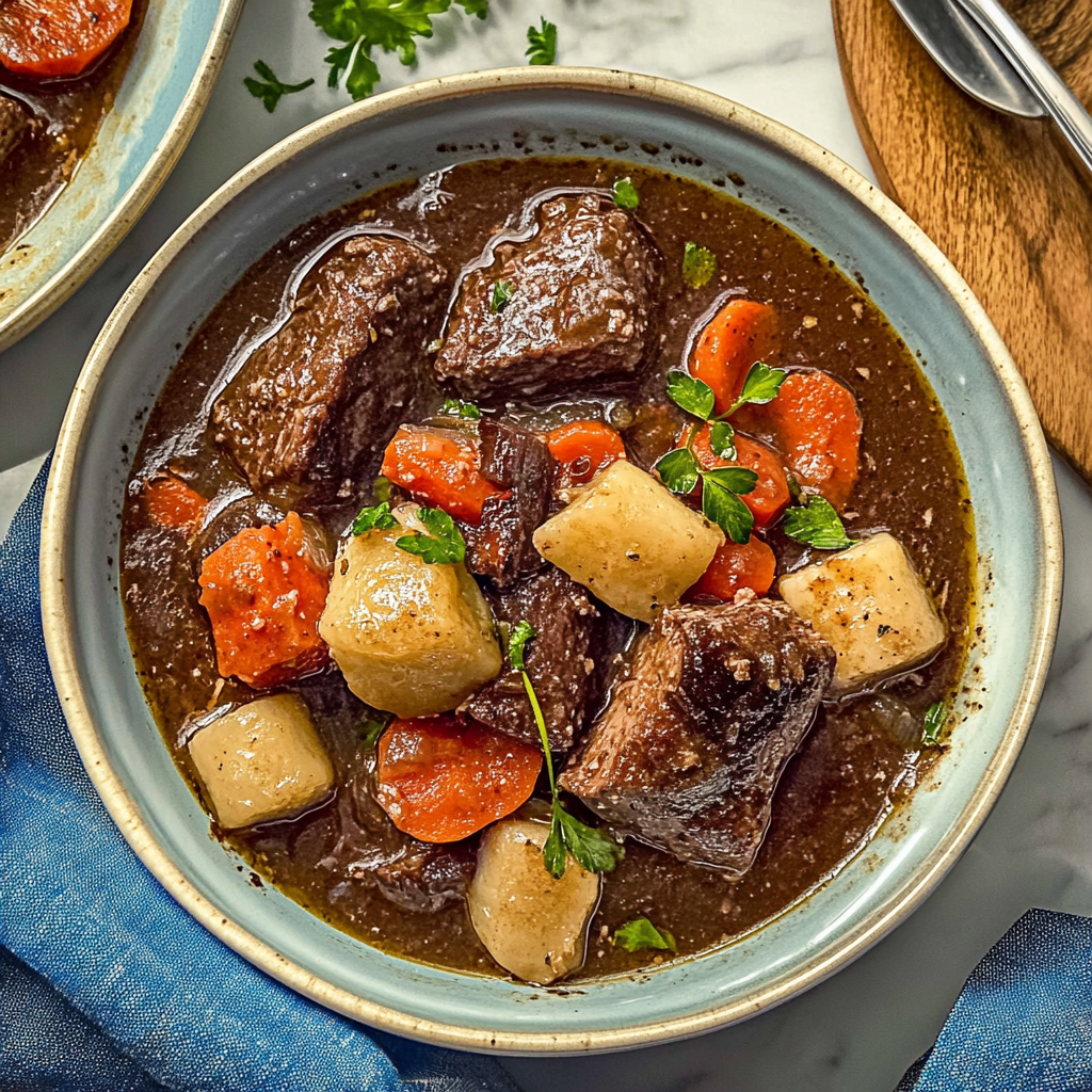 Recipe preparation for French-Style Beef Stew with Red Wine