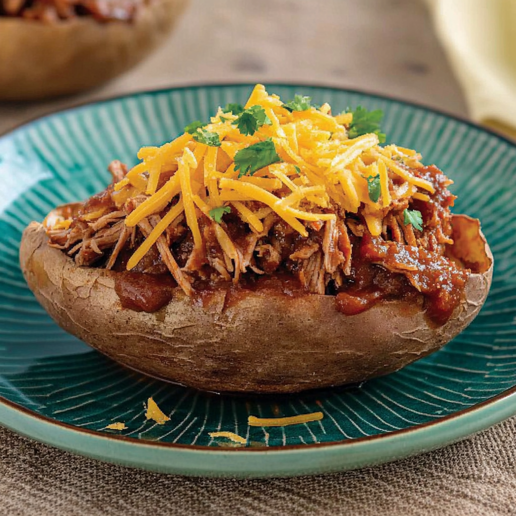 Recipe preparation for Baked Potato with Pulled Pork