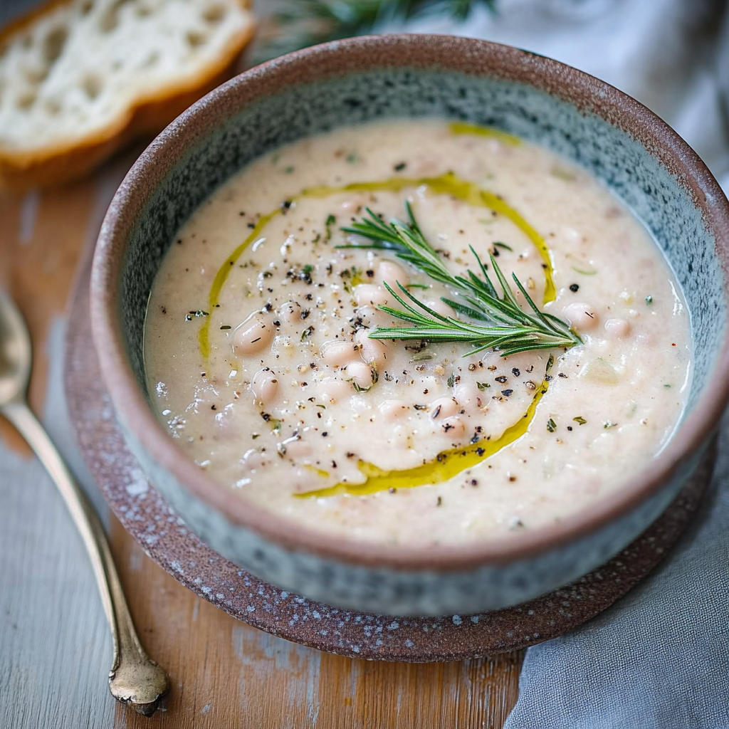 Recipe preparation for Creamy Cannellini Bean Soup with Rosemary