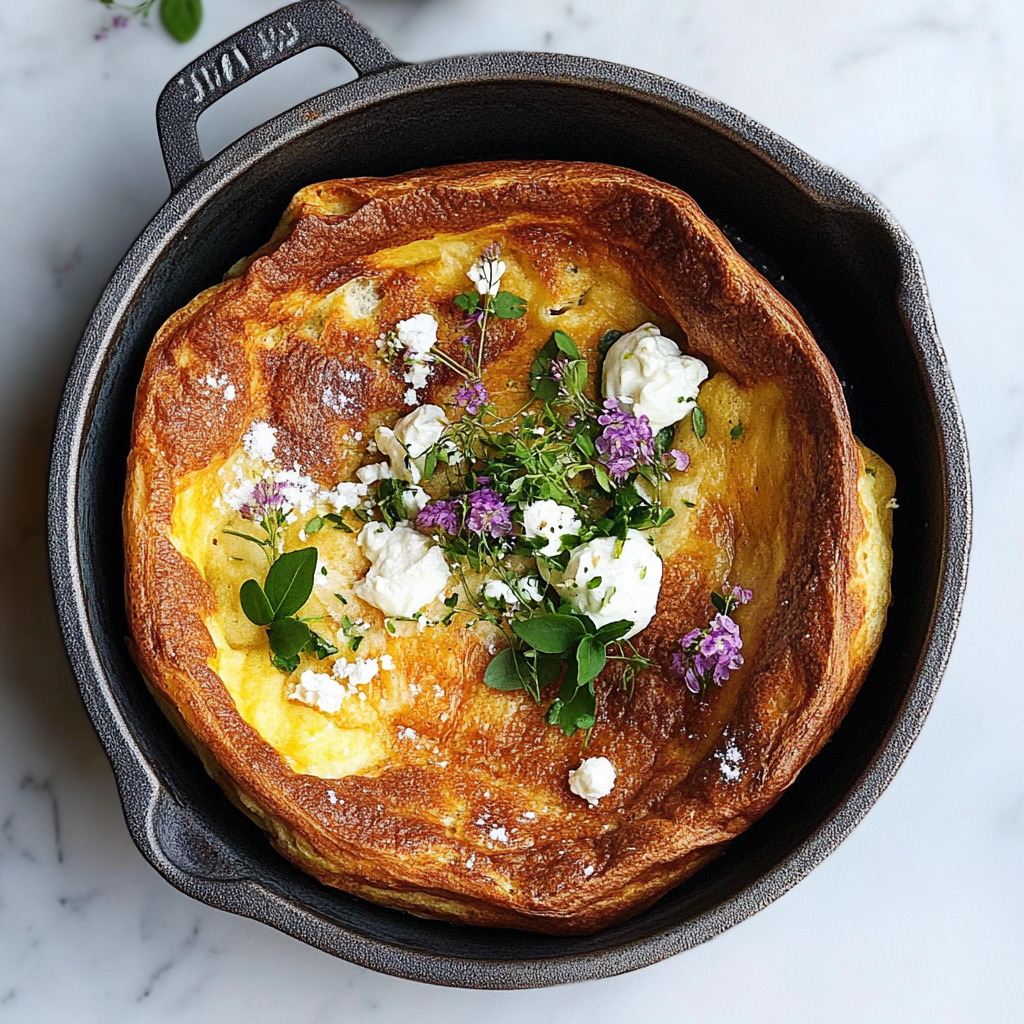 Recipe preparation for Savory Dutch Baby with Herbs & Cheese