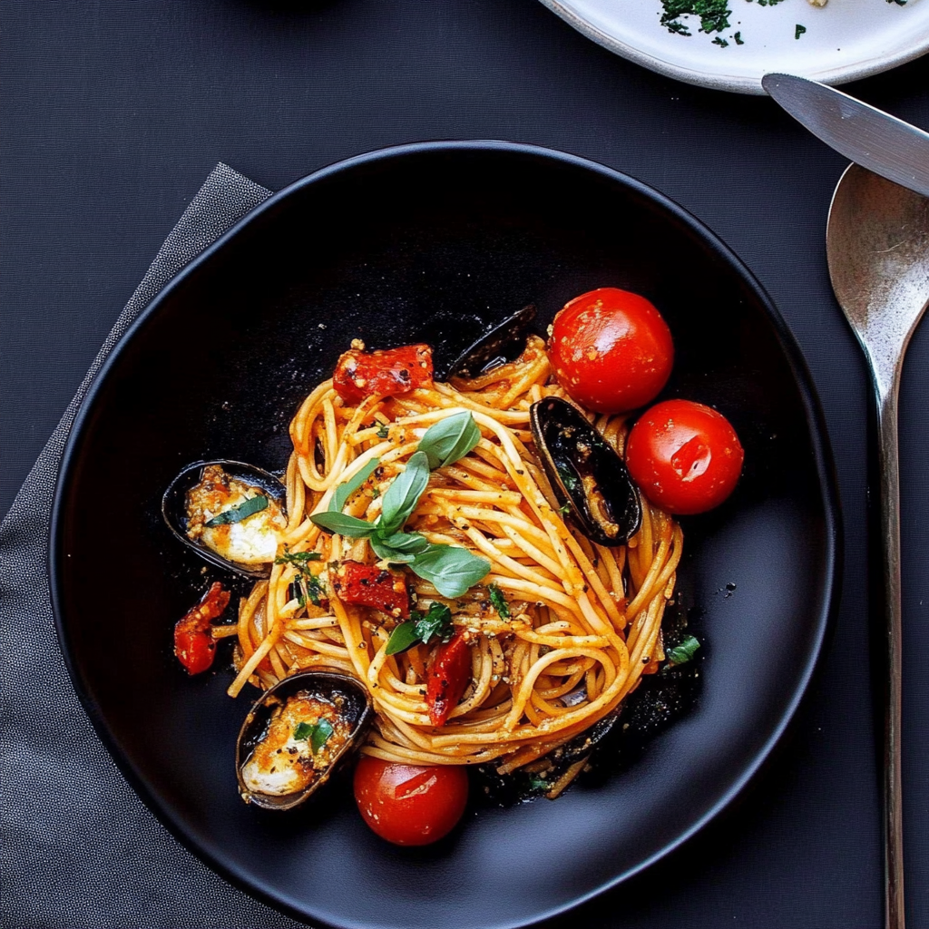 Recipe preparation for Muschel-Spaghetti in Tomatensugo