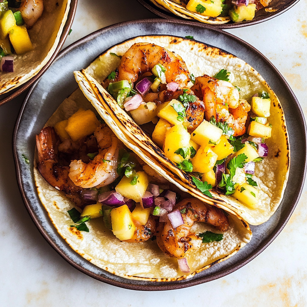Recipe preparation for Spicy Shrimp Tacos with Mango Salsa