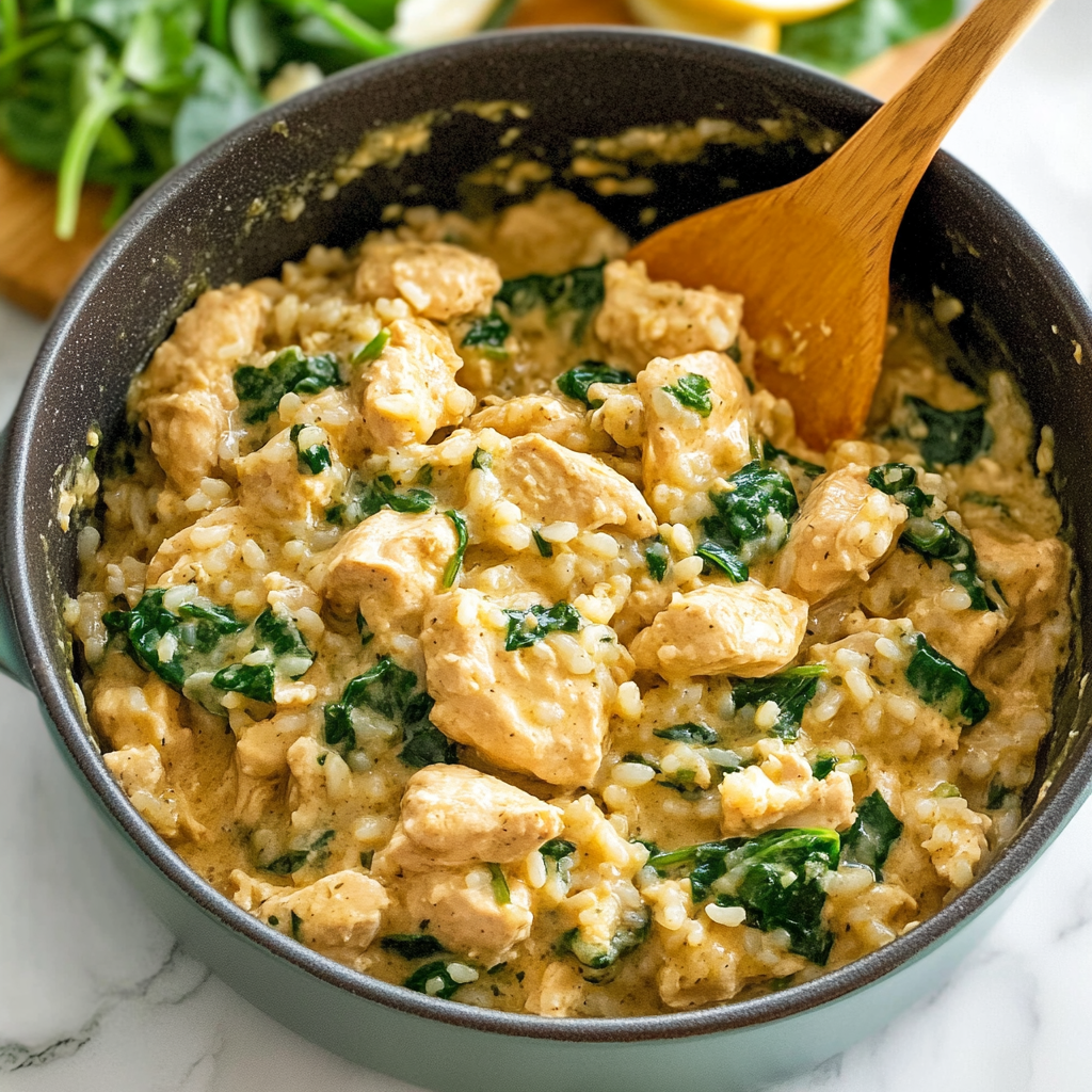 Recipe preparation for Creamy Spinach Chicken Rice