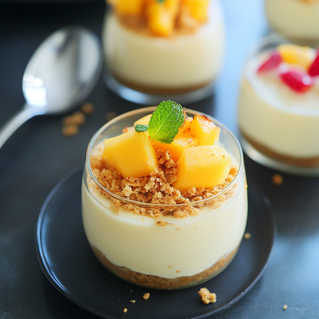 Recipe preparation for Mango Mousse with Chili Lime Crumble