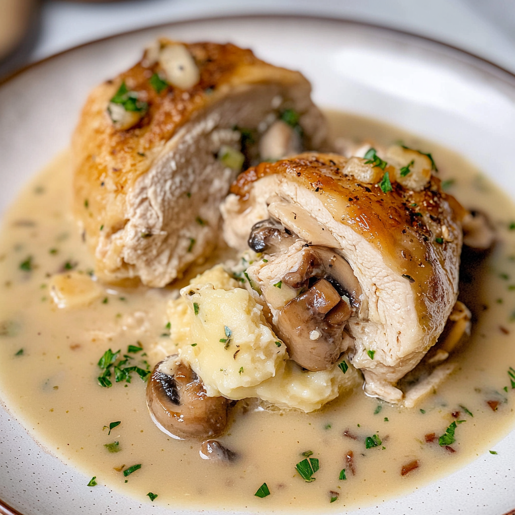 Recipe preparation for Mushroom Stuffed Chicken