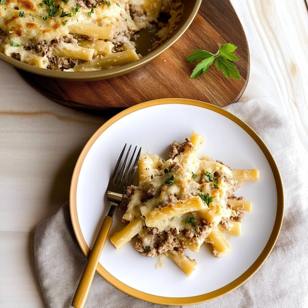 Recipe preparation for White Sauce Baked Ziti