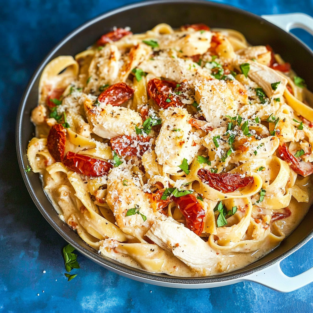 Recipe preparation for Sun-Dried Tomato Chicken Alfredo