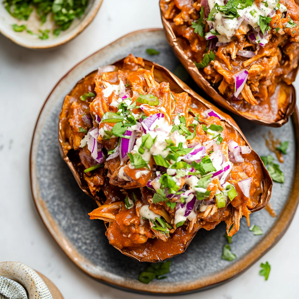 Recipe preparation for Salsa Chicken Stuffed Sweet Potatoes