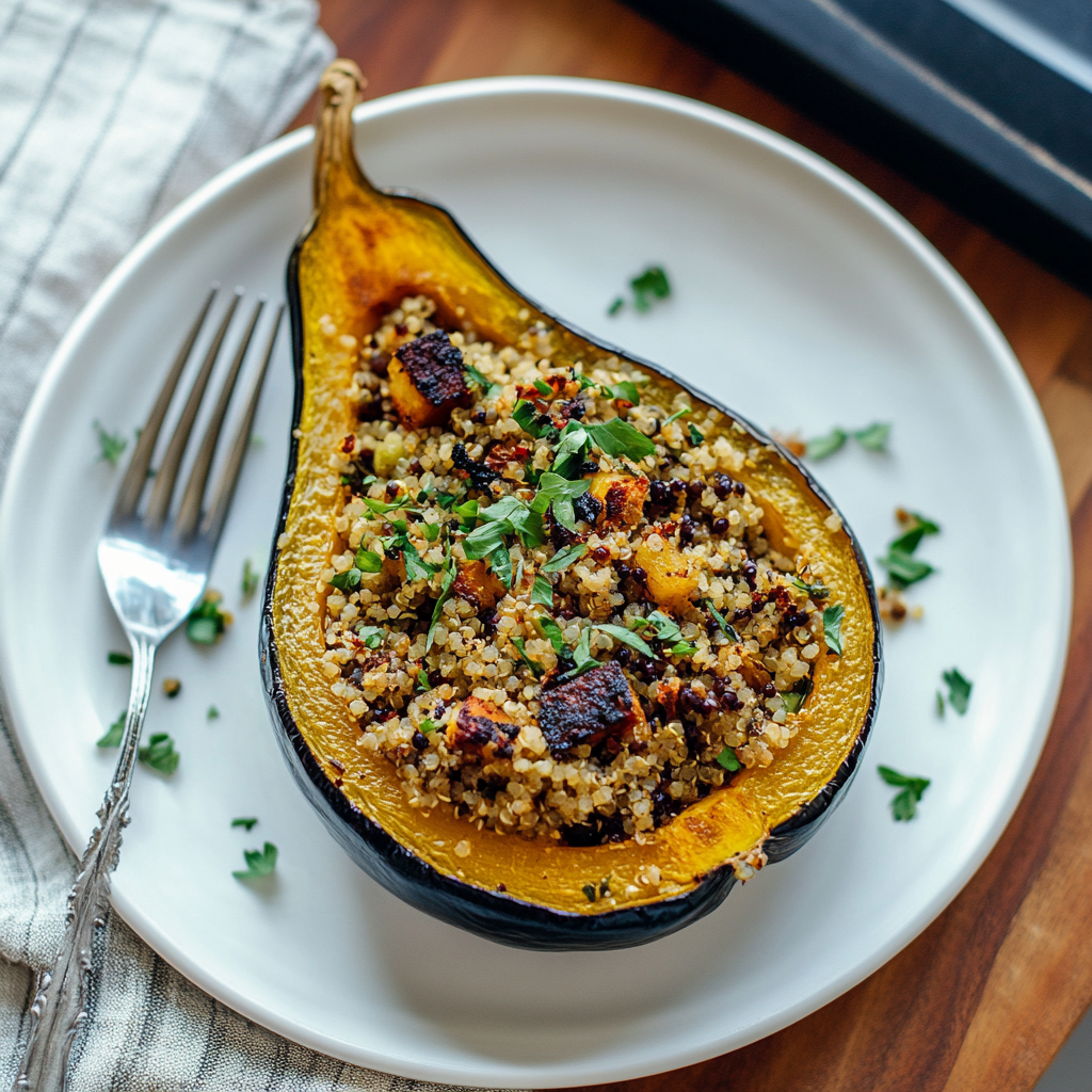 Recipe preparation for Stuffed Acorn Squash with Quinoa
