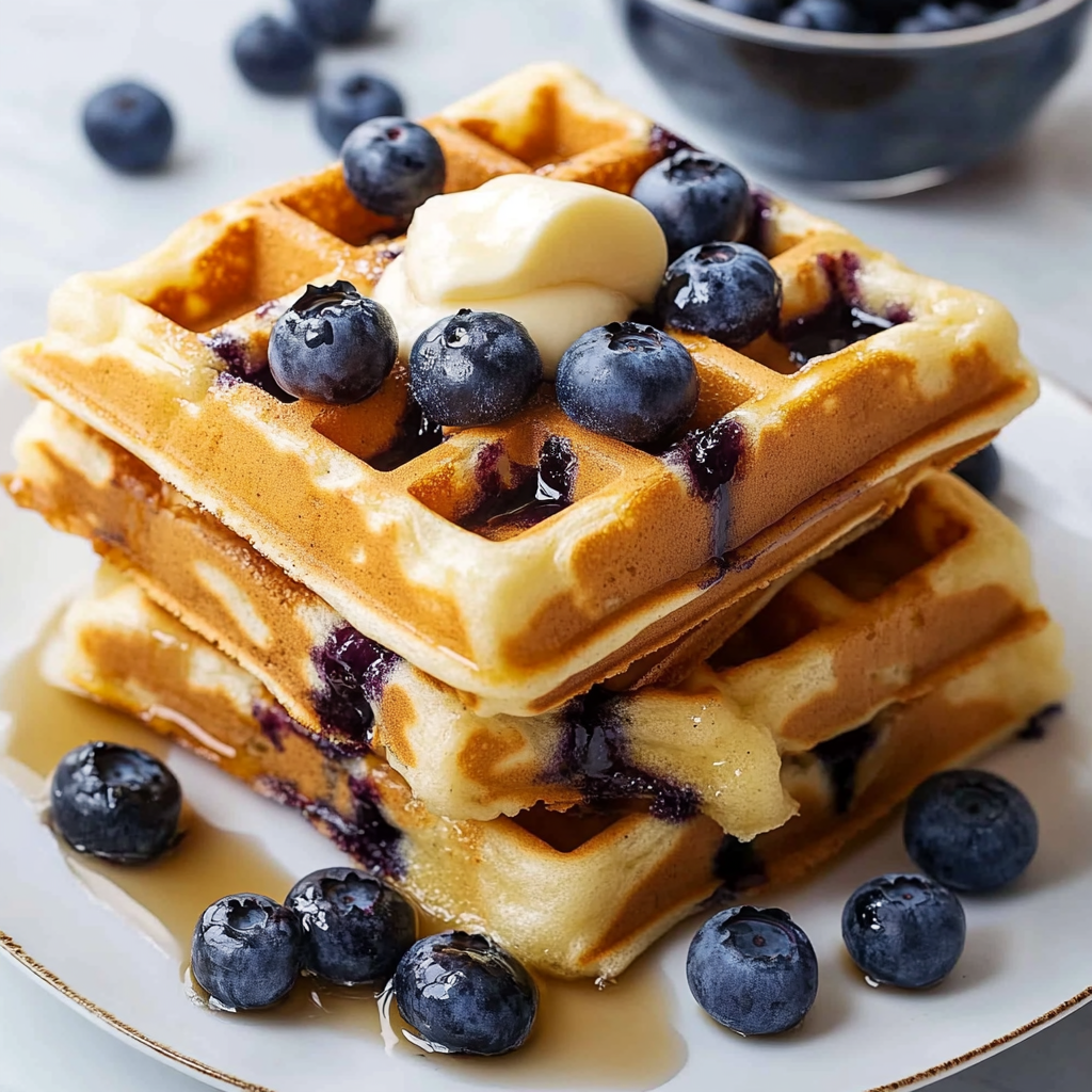 Recipe preparation for Blueberry Belgian Waffles