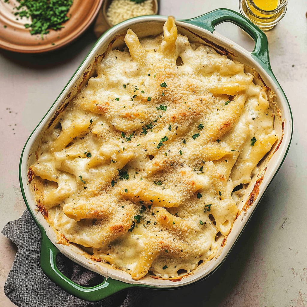 Recipe preparation for Creamy Chicken Alfredo Skillet Bake