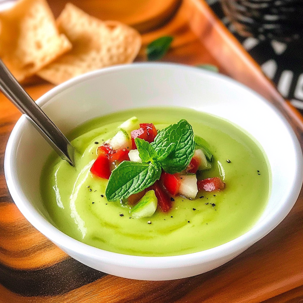 Recipe preparation for Cucumber Avocado Soup with Mint