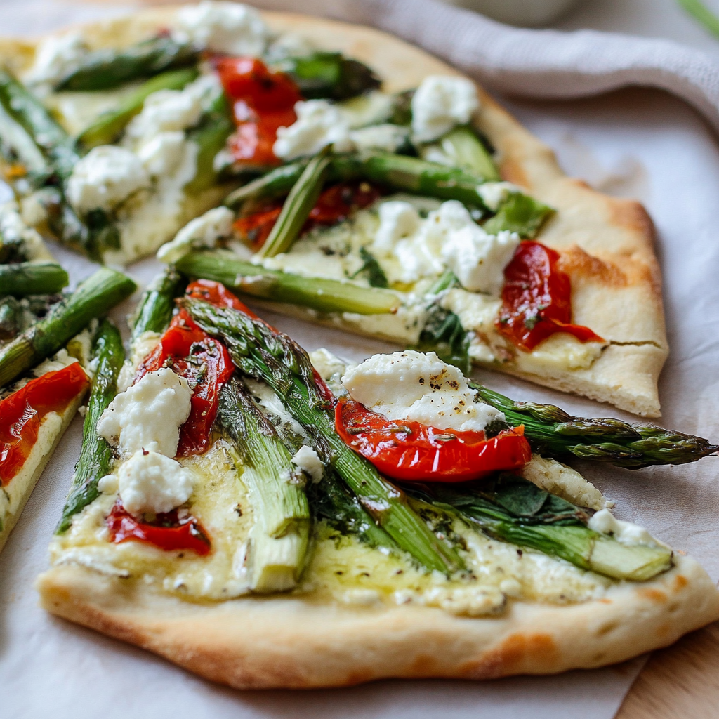 Recipe preparation for Asparagus and Ricotta Flatbread