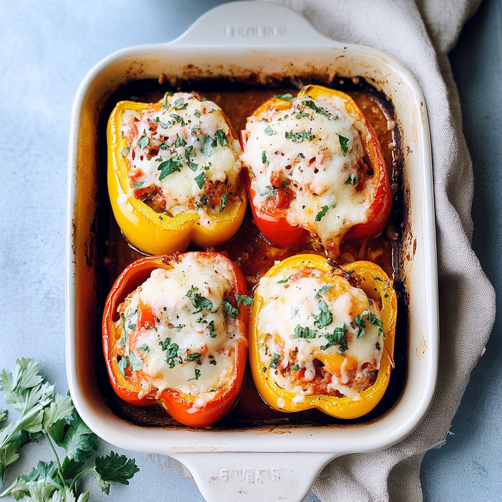 Recipe preparation for Chicken Parmesan Stuffed Peppers
