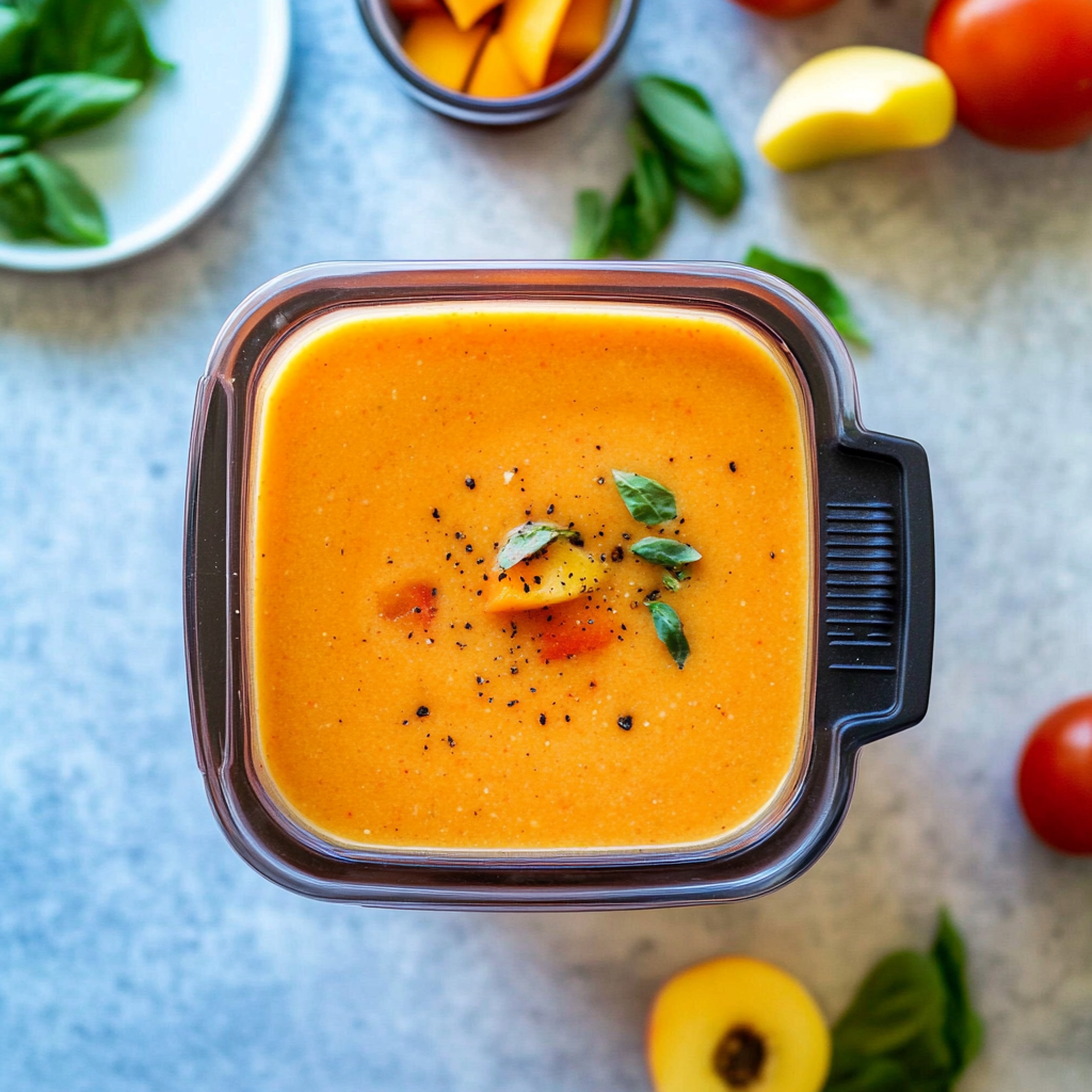 Recipe preparation for Roasted Tomato Peach Soup